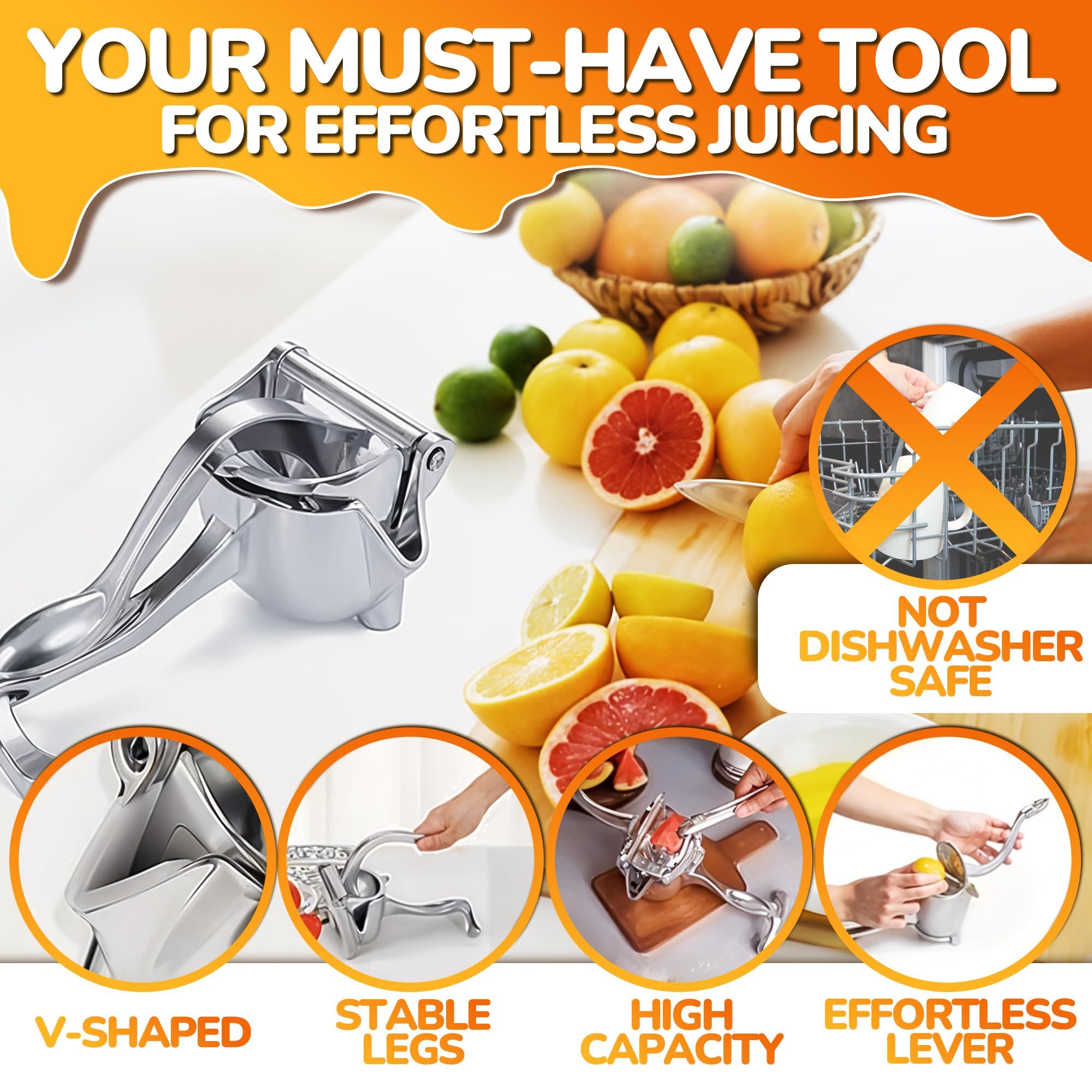 Aluminum Alloy Fresh Fruit Juice Extractor - Hand Juicer Squeezer, Non-Slip Ergonomic Grip, Easy to Use & Clean, 23.5cmLength with 0.6L Capacity - Efficient Extraction of Citrus, and Other Fruits23.5*14*10.3cm - Image 3