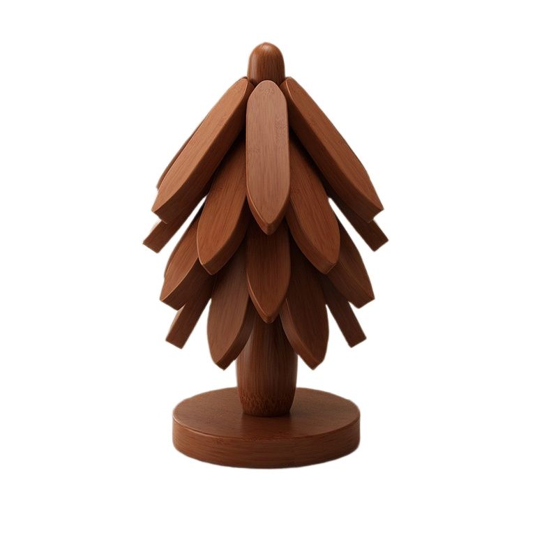 Wooden Trivets for Hot Dishes, 4 Wooden Tree-Trivet Set, Wood Coasters Like Christmas-Tree,  for Coffee Table, Kitchen Table Decor - Image 1