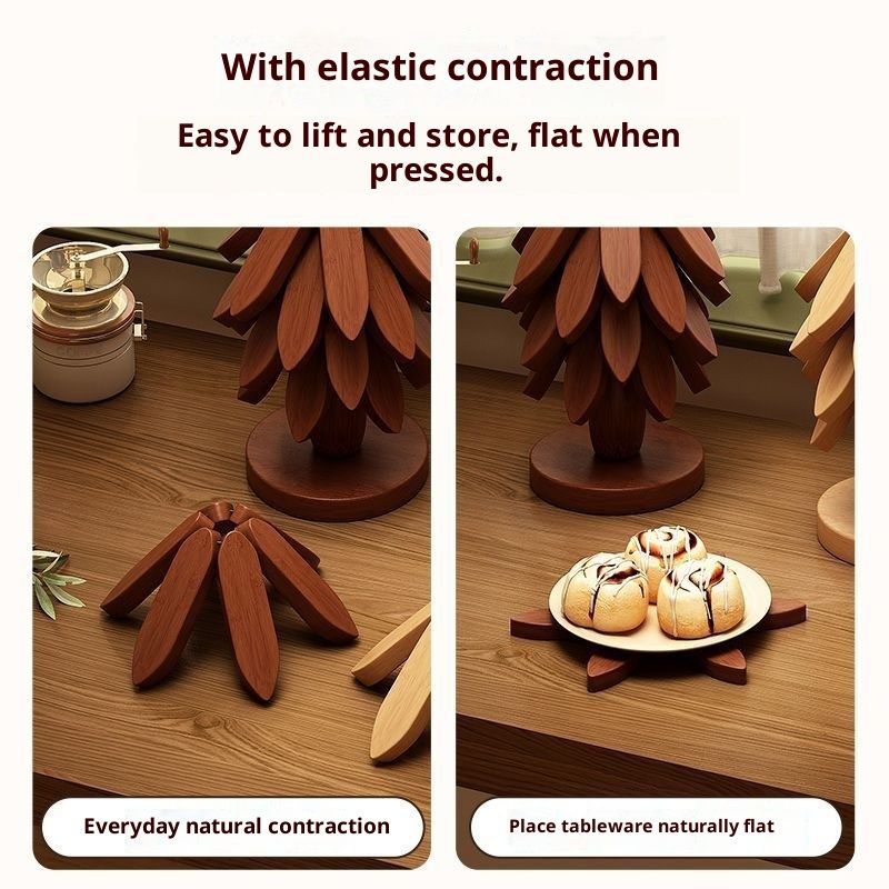 Wooden Trivets for Hot Dishes, 4 Wooden Tree-Trivet Set, Wood Coasters Like Christmas-Tree,  for Coffee Table, Kitchen Table Decor - Image 2