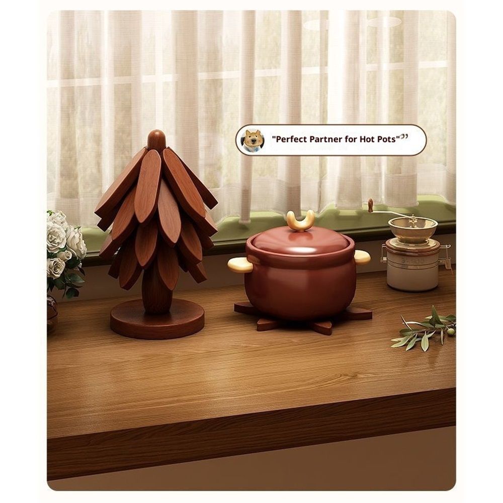 Wooden Trivets for Hot Dishes, 4 Wooden Tree-Trivet Set, Wood Coasters Like Christmas-Tree,  for Coffee Table, Kitchen Table Decor - Image 3