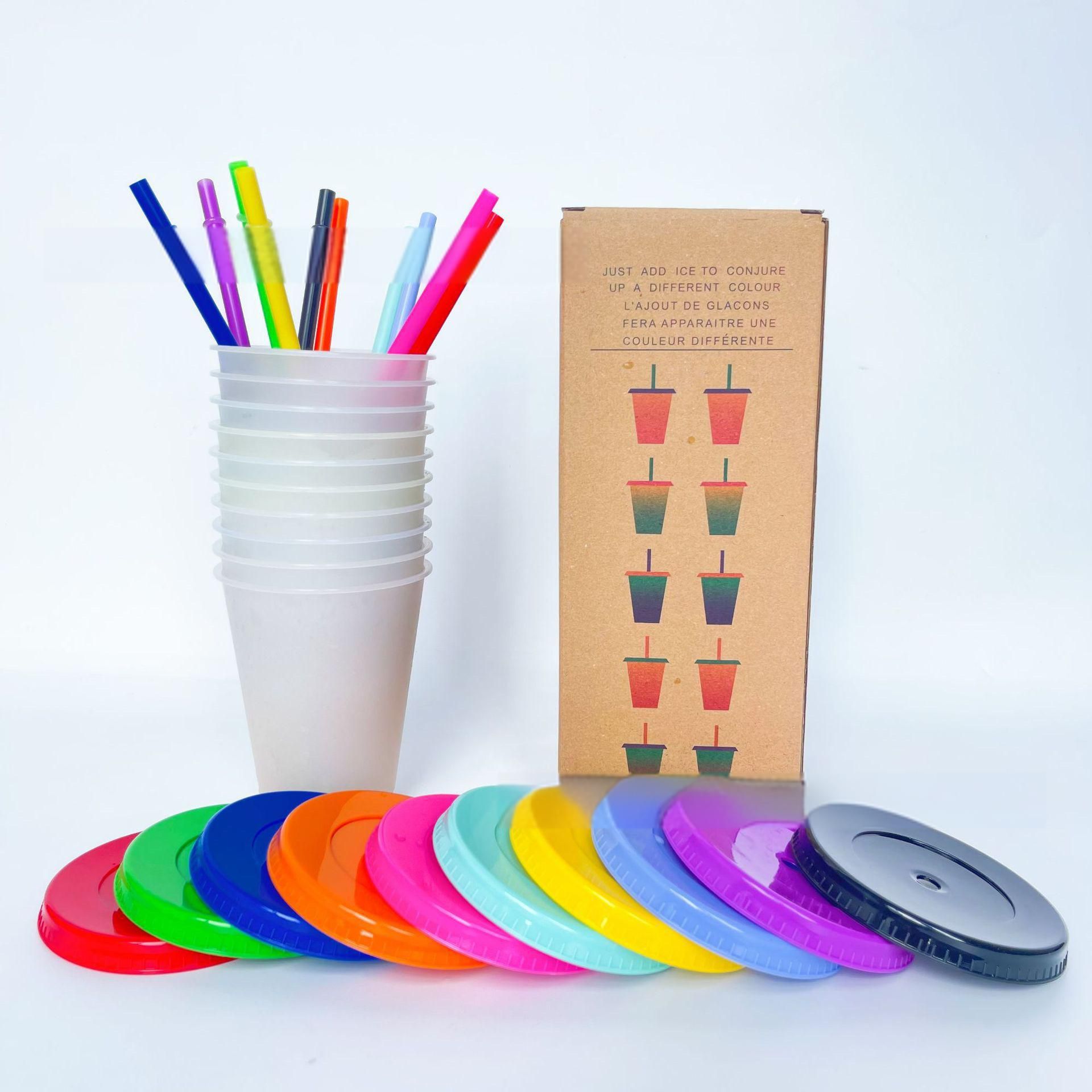 Color Changing Cups, 10 Pack 16oz Plastic Tumblers, Reusable Iced Coffee & Smoothie Cups with Lids and Straws for Parties and Travel - Image 3