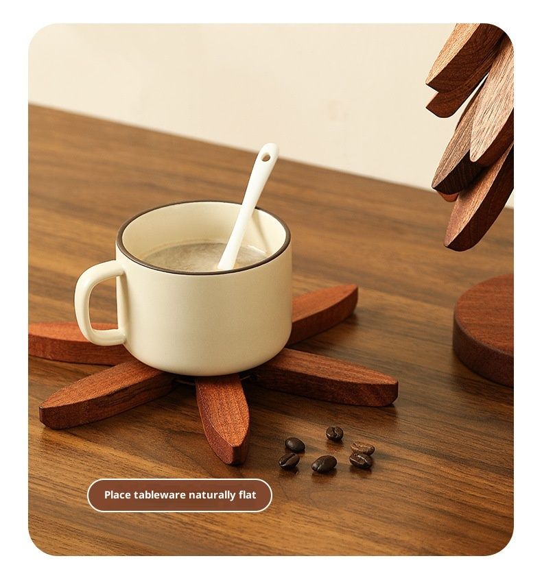 New Set of 4 Kitchen Table Decor Foldable Wooden Trivets for Hot Pots and Pans,Tree Shape Trivets walnut - Image 2