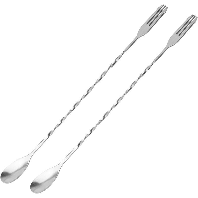 Bar Spoon Cocktail Mixing Spoon - 2pcs Cocktail Stirrers Long Handle 12.6 Inches, Stainless Steel Long Drink Stirrers with Trident Tip - Image 1