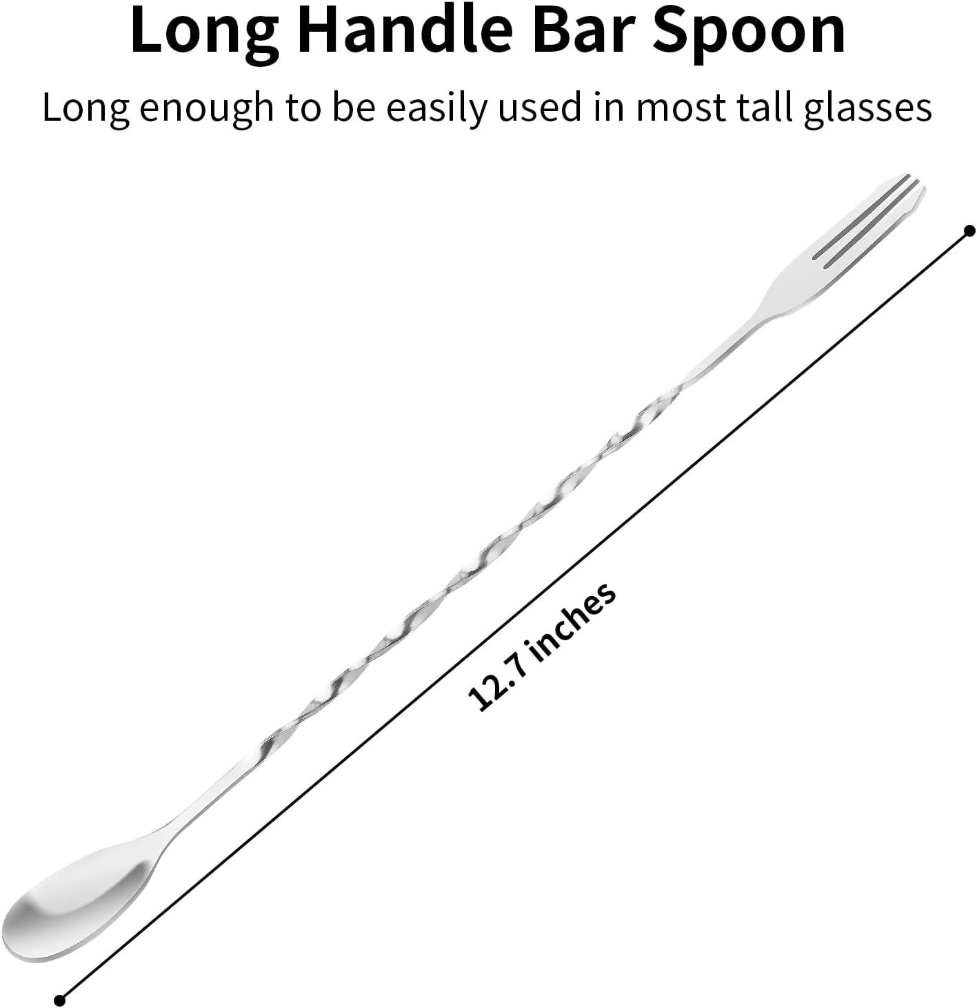 Bar Spoon Cocktail Mixing Spoon - 2pcs Cocktail Stirrers Long Handle 12.6 Inches, Stainless Steel Long Drink Stirrers with Trident Tip - Image 2