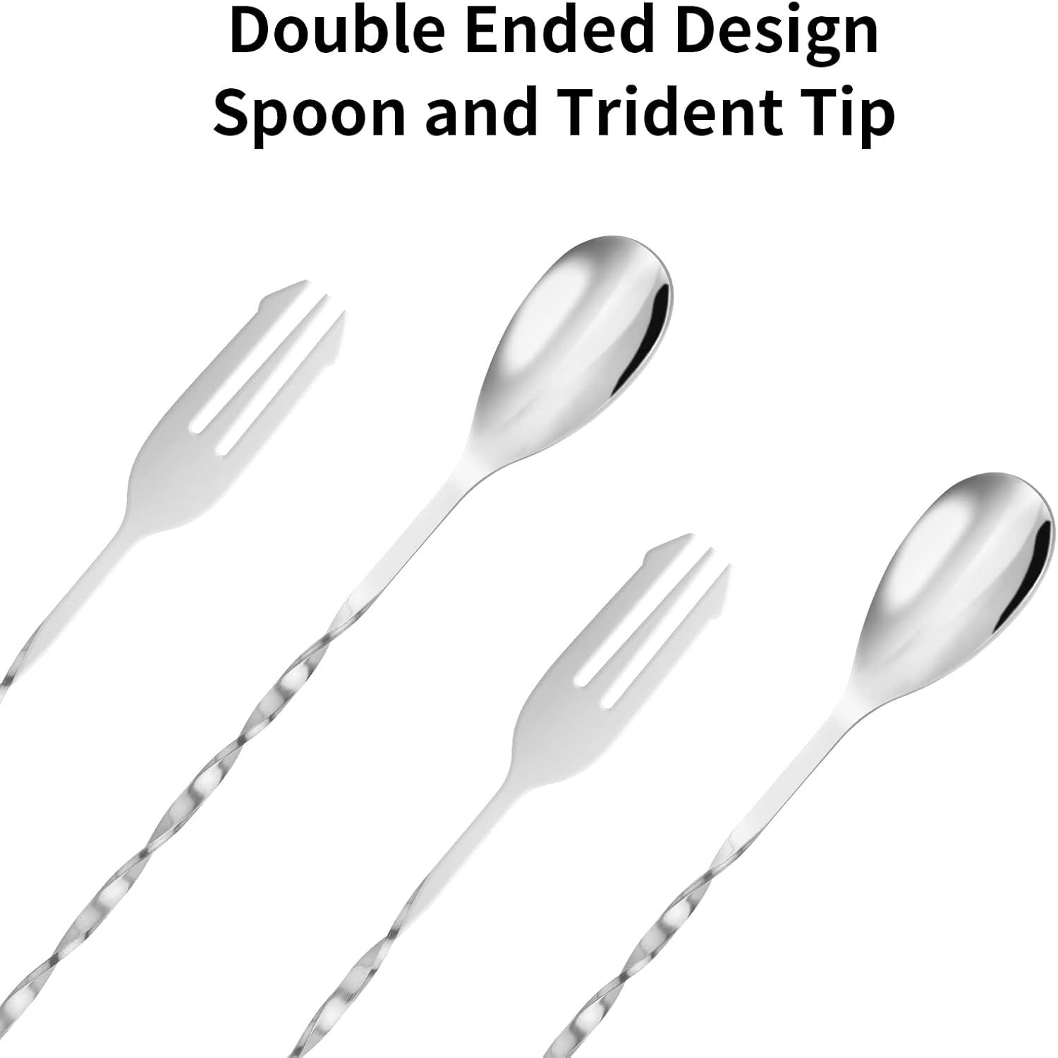 Bar Spoon Cocktail Mixing Spoon - 2pcs Cocktail Stirrers Long Handle 12.6 Inches, Stainless Steel Long Drink Stirrers with Trident Tip - Image 3