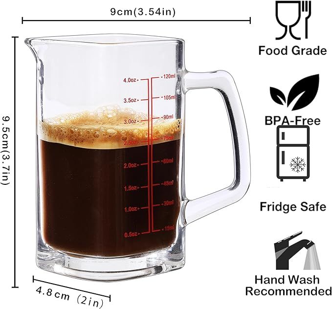 Shot Glass Measuring Cup, 4 OZ Espresso Measuring Glass with Handle and V-Shaped Spout, Small Measuring Cup with Thick Bottom for Baking Cocktail and Coffee - Image 5