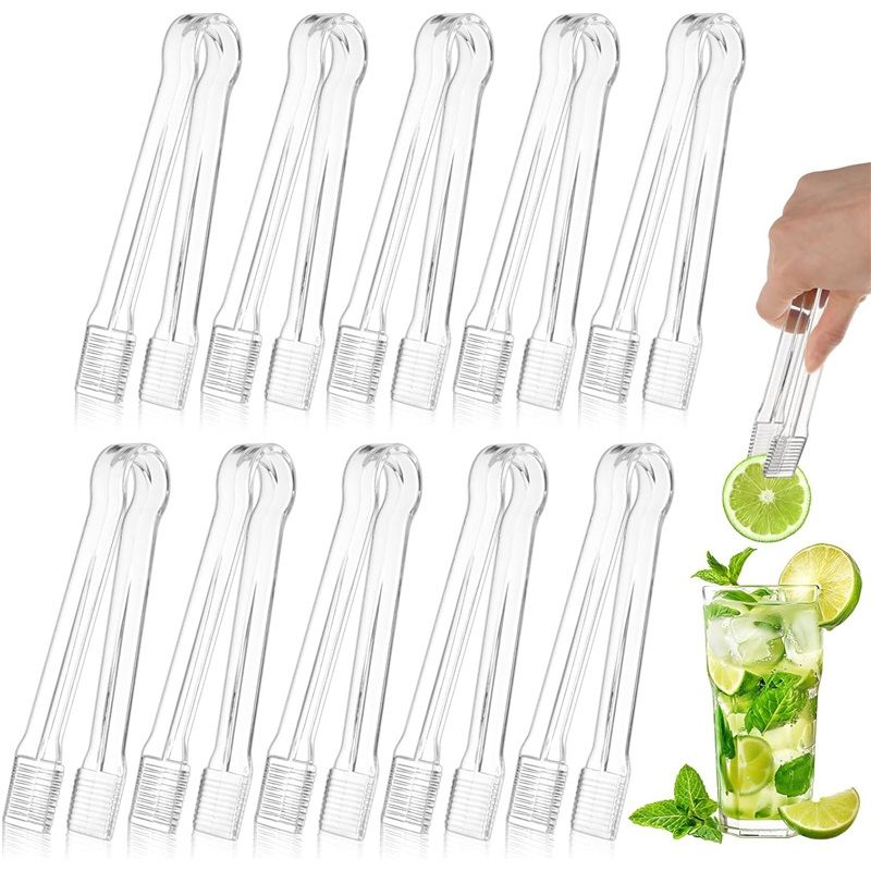 10 Pcs Plastic Buffet Serving Tongs, Clear Kitchen Tongs Mini Serving Utensil Tongs for Food Ice Salad Buffet Barbecue Cookies, 6.3 Inches - Image 1