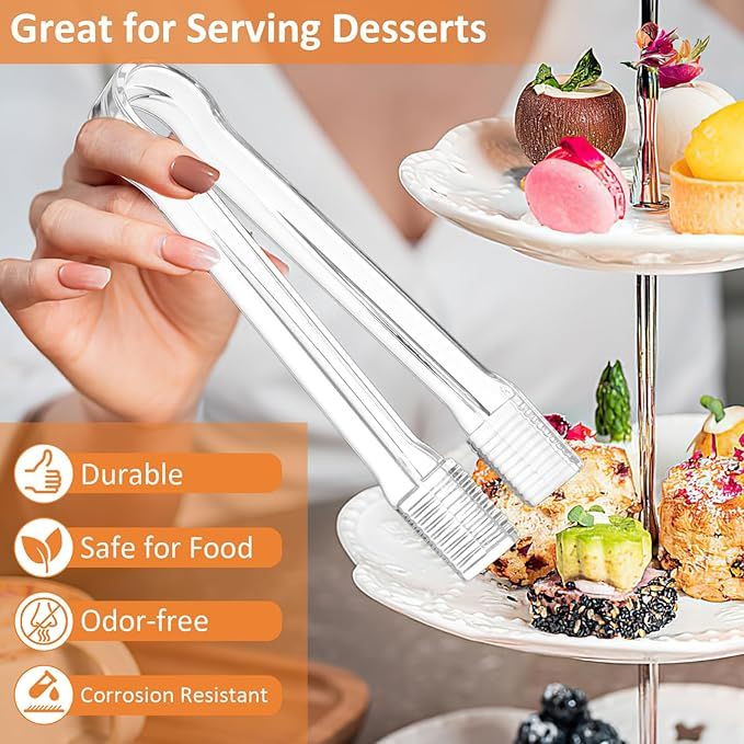 10 Pcs Plastic Buffet Serving Tongs, Clear Kitchen Tongs Mini Serving Utensil Tongs for Food Ice Salad Buffet Barbecue Cookies, 6.3 Inches - Image 2