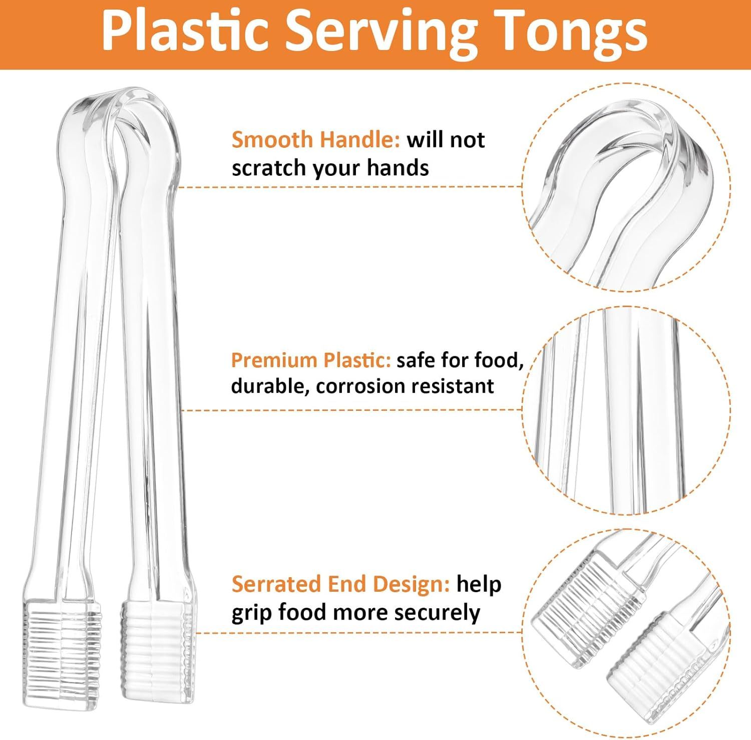 10 Pcs Plastic Buffet Serving Tongs, Clear Kitchen Tongs Mini Serving Utensil Tongs for Food Ice Salad Buffet Barbecue Cookies, 6.3 Inches - Image 3