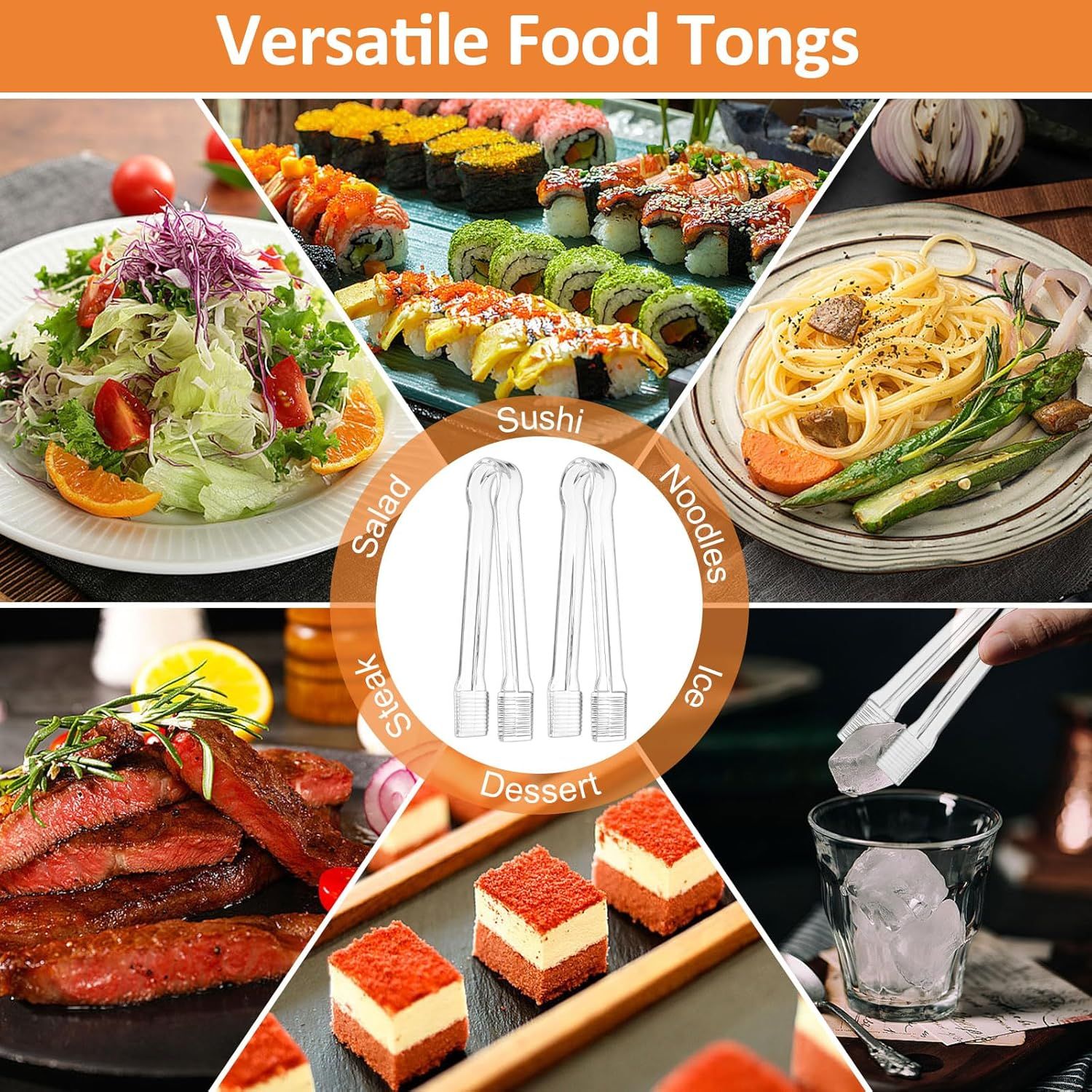 10 Pcs Plastic Buffet Serving Tongs, Clear Kitchen Tongs Mini Serving Utensil Tongs for Food Ice Salad Buffet Barbecue Cookies, 6.3 Inches - Image 4