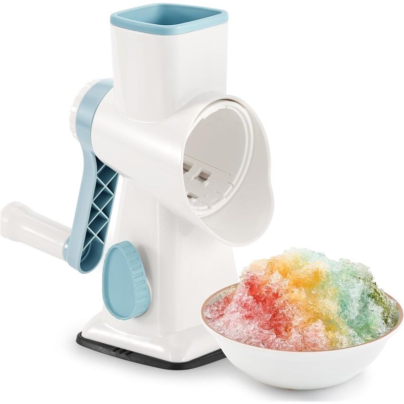 Rotary Ice Shaver Manual White - Stainless Steel Blade, Quick Labor-Saving Handle, Safe Stable Suction Base, Home Using Snow Cone Machine for All Ice Cubes - Image 1