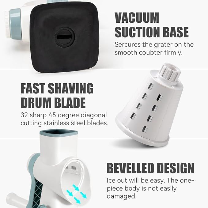 Rotary Ice Shaver Manual White - Stainless Steel Blade, Quick Labor-Saving Handle, Safe Stable Suction Base, Home Using Snow Cone Machine for All Ice Cubes - Image 2