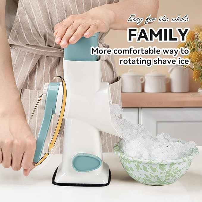 Rotary Ice Shaver Manual White - Stainless Steel Blade, Quick Labor-Saving Handle, Safe Stable Suction Base, Home Using Snow Cone Machine for All Ice Cubes - Image 3