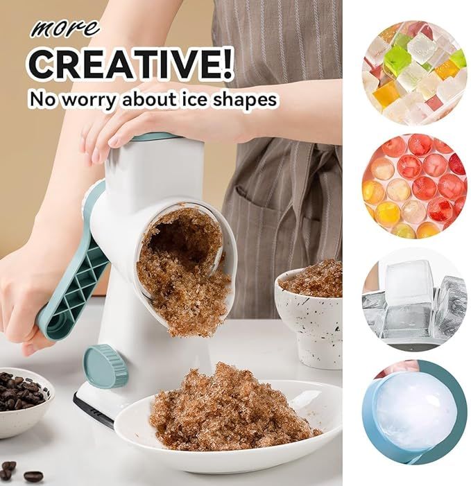 Rotary Ice Shaver Manual White - Stainless Steel Blade, Quick Labor-Saving Handle, Safe Stable Suction Base, Home Using Snow Cone Machine for All Ice Cubes - Image 4