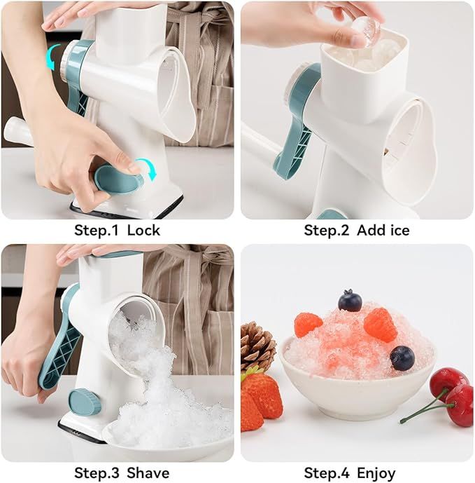 Rotary Ice Shaver Manual White - Stainless Steel Blade, Quick Labor-Saving Handle, Safe Stable Suction Base, Home Using Snow Cone Machine for All Ice Cubes - Image 5