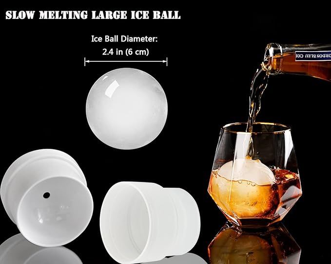 Ice Ball Maker Mold - Set of 3, Round Ice Cube Mold, 2.4 Inch Sphere Ice Cubes for Whiskey, Cocktails, Bourbon (3, White) - Image 2