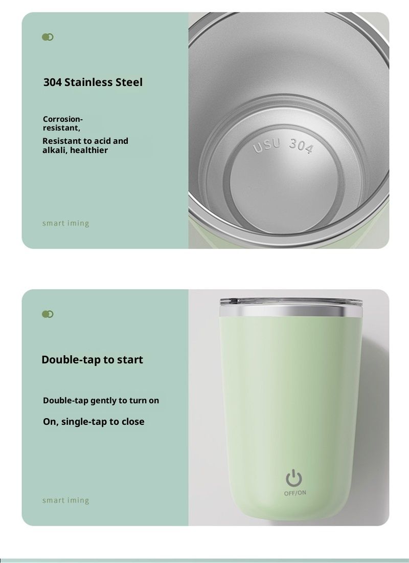 Self Stirring Mug, Electric Mixing Cup Magnetic Rechargeable Auto Mug Coffee Rotating Home Office Travel Suitable for Coffee/Milk/Cocoa (Green350ml) - Image 5