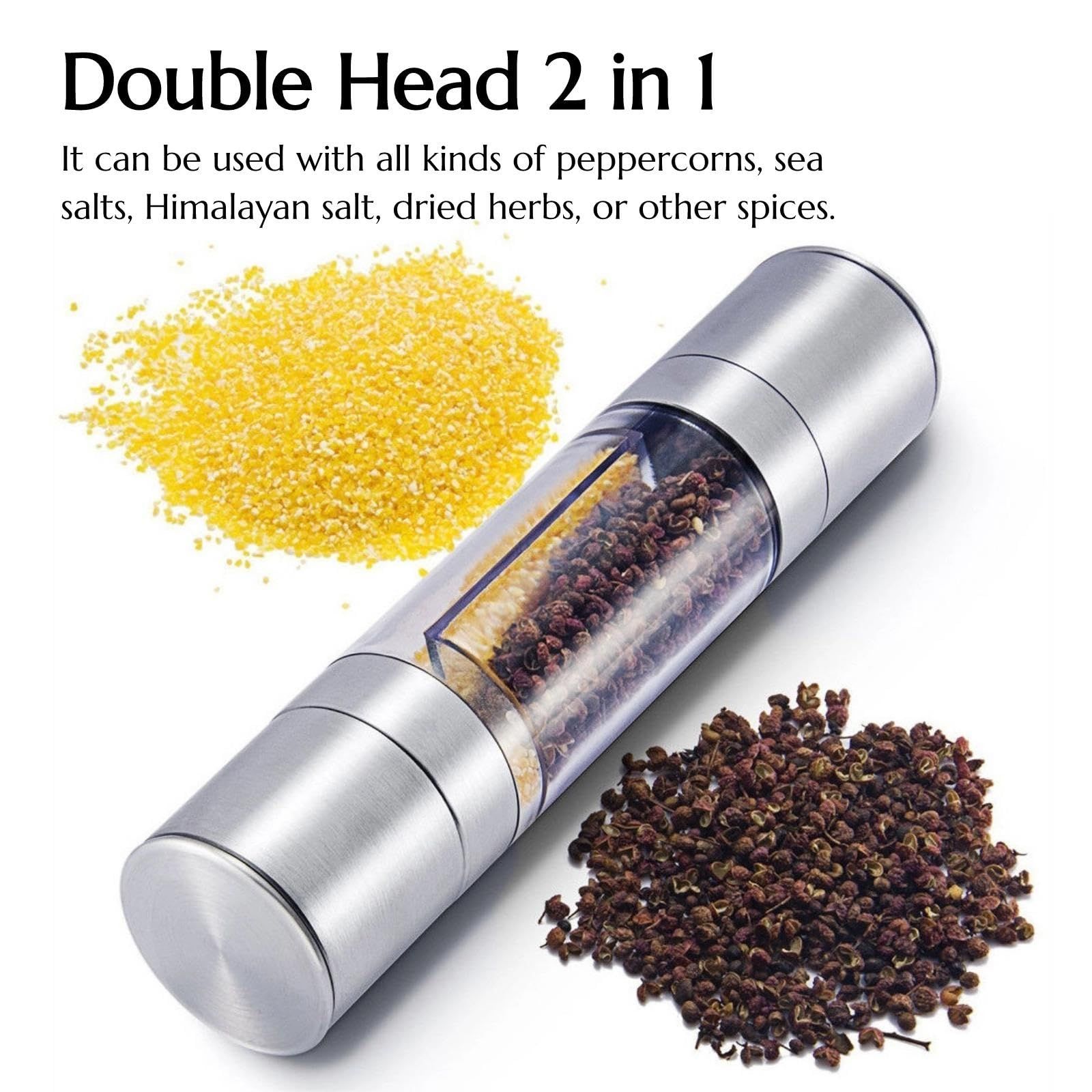 2 in 1 Salt and Pepper Grinder with Adjustable Ceramic Rotor, Manual dual headStainless Steel Salt Grinders and Pepper Mill for Kitchen, Outdoor Barbecue（Single cell 70ml） - Image 3