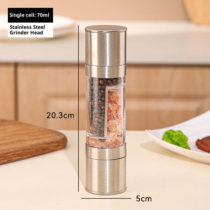 2 in 1 Salt and Pepper Grinder with Adjustable Ceramic Rotor, Manual dual headStainless Steel Salt Grinders and Pepper Mill for Kitchen, Outdoor Barbecue（Single cell 70ml） - Image 4