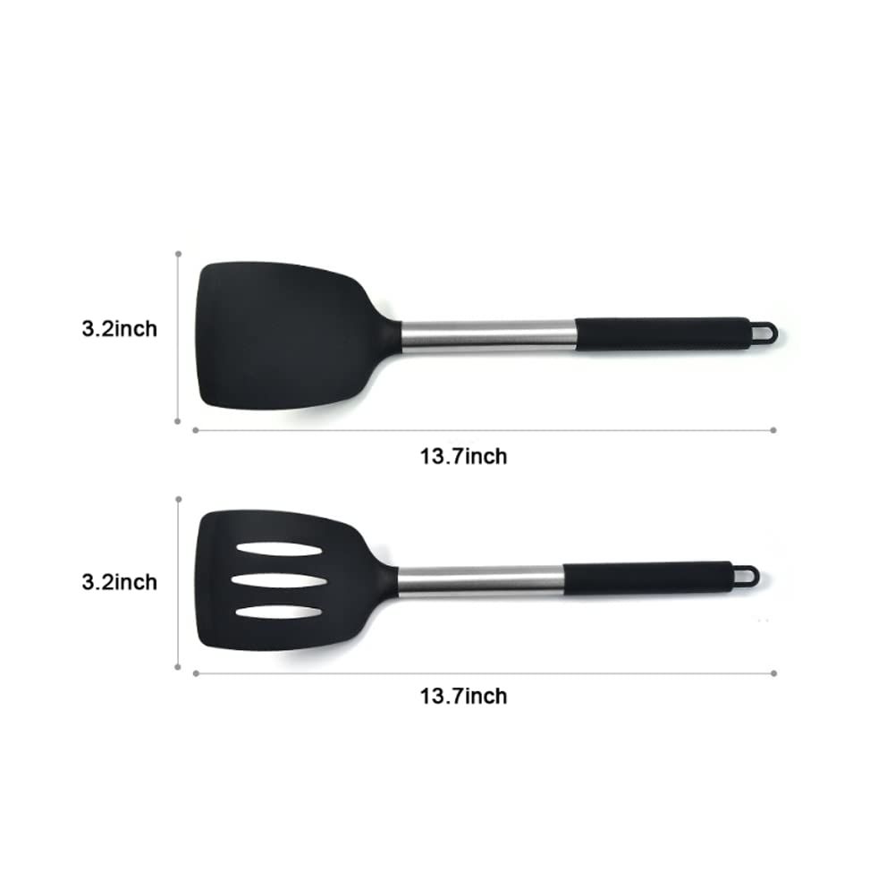 Pack of 2 Silicone Solid , Non Stick Slotted Kitchen Spatulas, High Heat Resistant BPA Free Cooking Utensils, Ideal Cookware for Fish, Eggs, Pancakes(Black) - Image 5