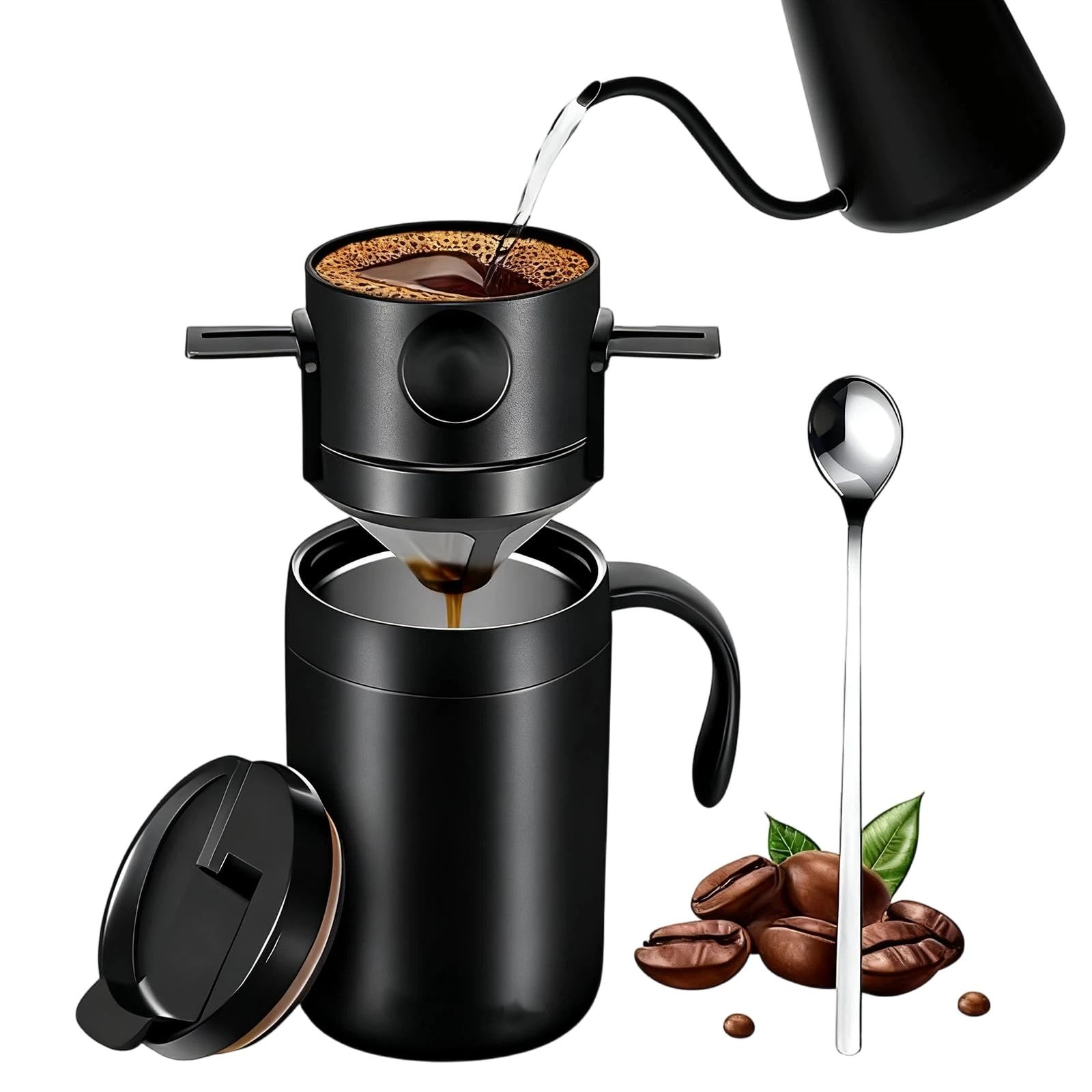 500ml Camping Coffee Maker Pour Over Coffee Maker Set，Camp Pour Over Set，Portable Coffee Kit for Travel, Camping, Offices, Backpacking three-piece set - Image 1