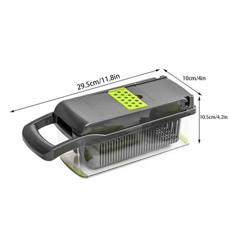 Vegetable Chopper, 7 Blade Veggie Chopper, Practical Food Chopper with Container, Cheese Grater, Home Essentials & Kitchen Gadgets(Green/Grey)（32*11*11cm) - Image 3