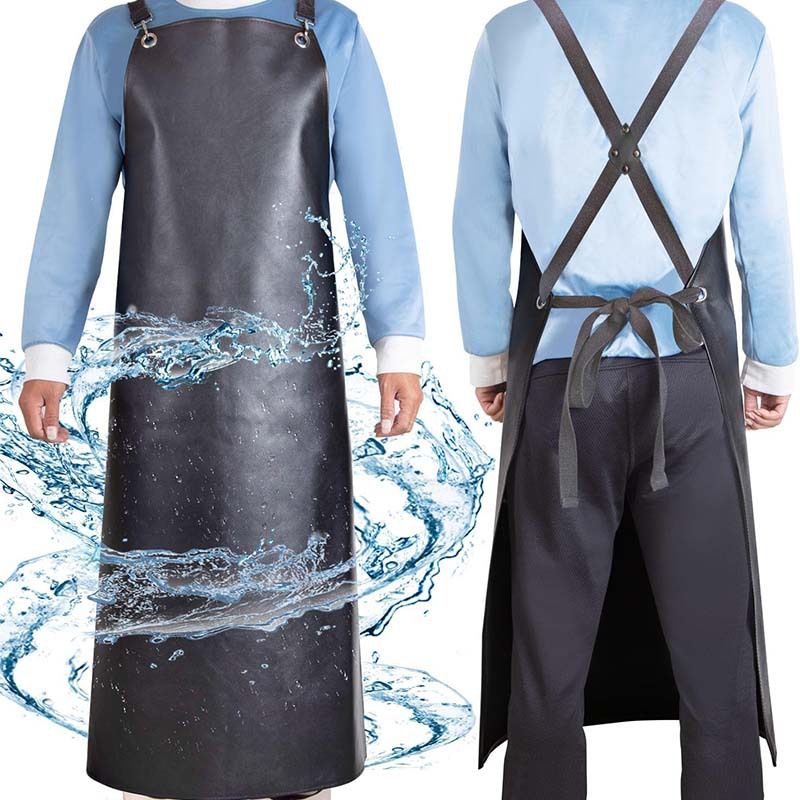 PU Rubber Waterproof Aprons for Dishwashing, Heavy Duty Butcher Apron, Adjustable Cross Back Apron for Dishwasher - Image 1