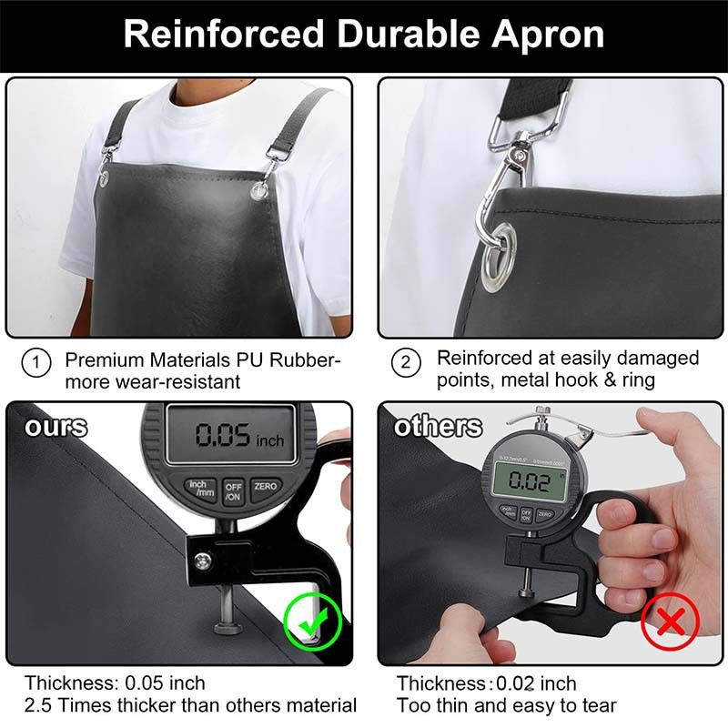 PU Rubber Waterproof Aprons for Dishwashing, Heavy Duty Butcher Apron, Adjustable Cross Back Apron for Dishwasher - Image 2