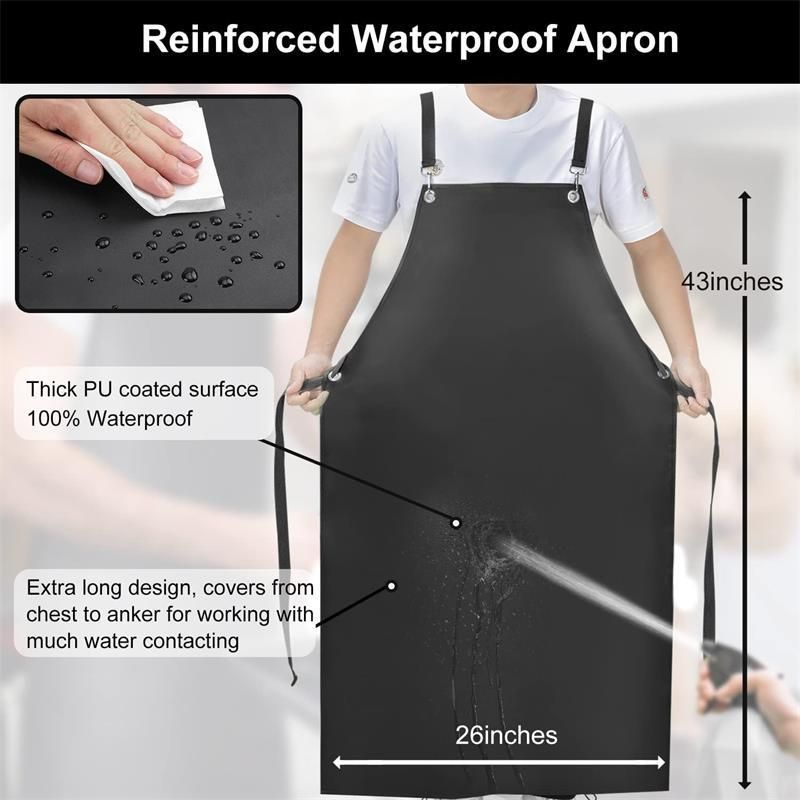 PU Rubber Waterproof Aprons for Dishwashing, Heavy Duty Butcher Apron, Adjustable Cross Back Apron for Dishwasher - Image 3