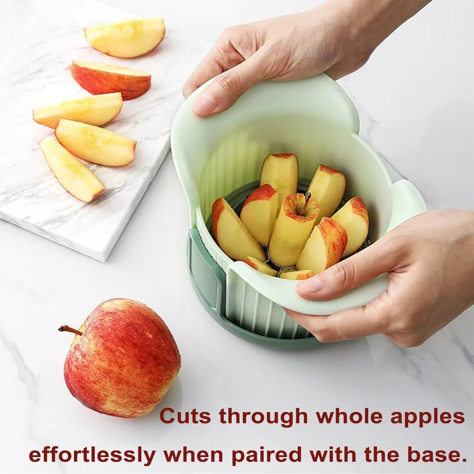 Fruit Slicer, 8 Slices Heavy Duty Apple Cutter with Stand, Apple Corer&Tomato Slicer with Comfort Handle，Up to 3.8 IN Apples, The new apple slicer and corer also comes with tomato cutting blades - Image 5