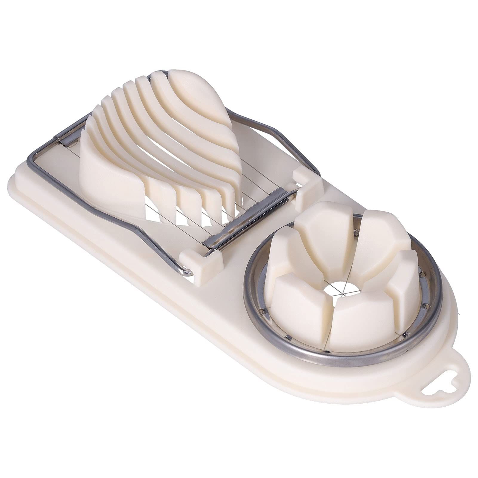 Egg Slicer 2-in-1 Eggs Cutter Multipurpose Boiled Egg Cut Slicers Stainless Steel Wire Egg Separator for Cutting Hard-Boiled Eggs Fruit Strawberry Banana(beige) - Image 1