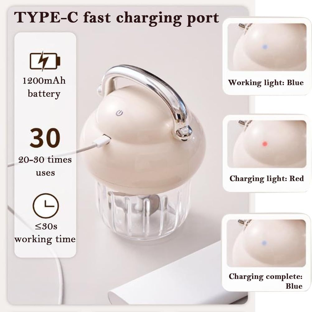 Electric Garlic Chopper, Mini Portable Veggie Chopper, 350ML Garlic Grinder Masher Onion Grinder, Blender to Vegetable, Wireless Food Processor for Ginger, Chili, Fruit, Meat, etc - Image 3