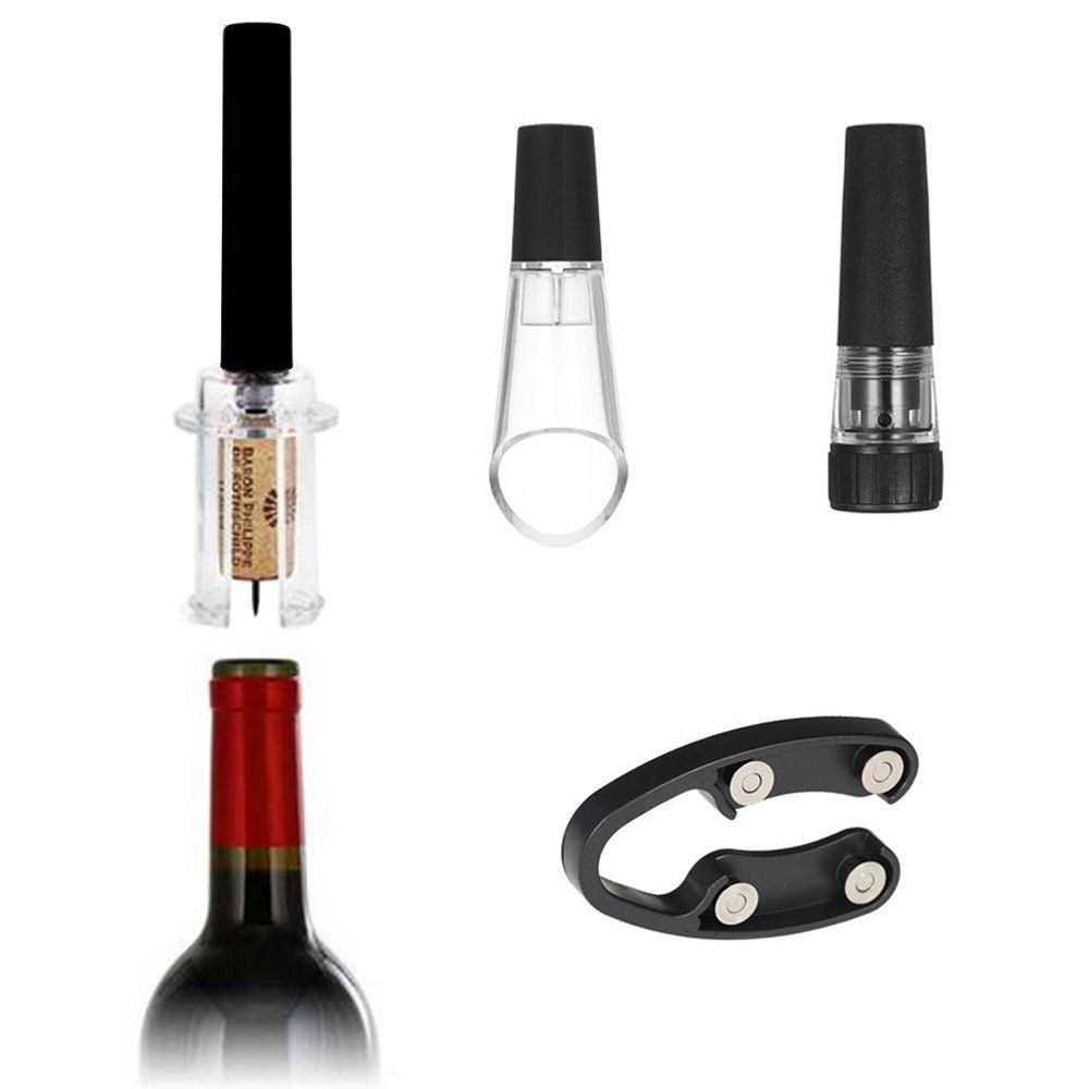 4 in 1 Wine Opening Set,Air Pressure Pump Wine Bottle Opener,Easy Cork Remover Corkscrew,Corkscrew Wine Opener Wine Opener Aluminum Alloy Handle(black) - Image 2