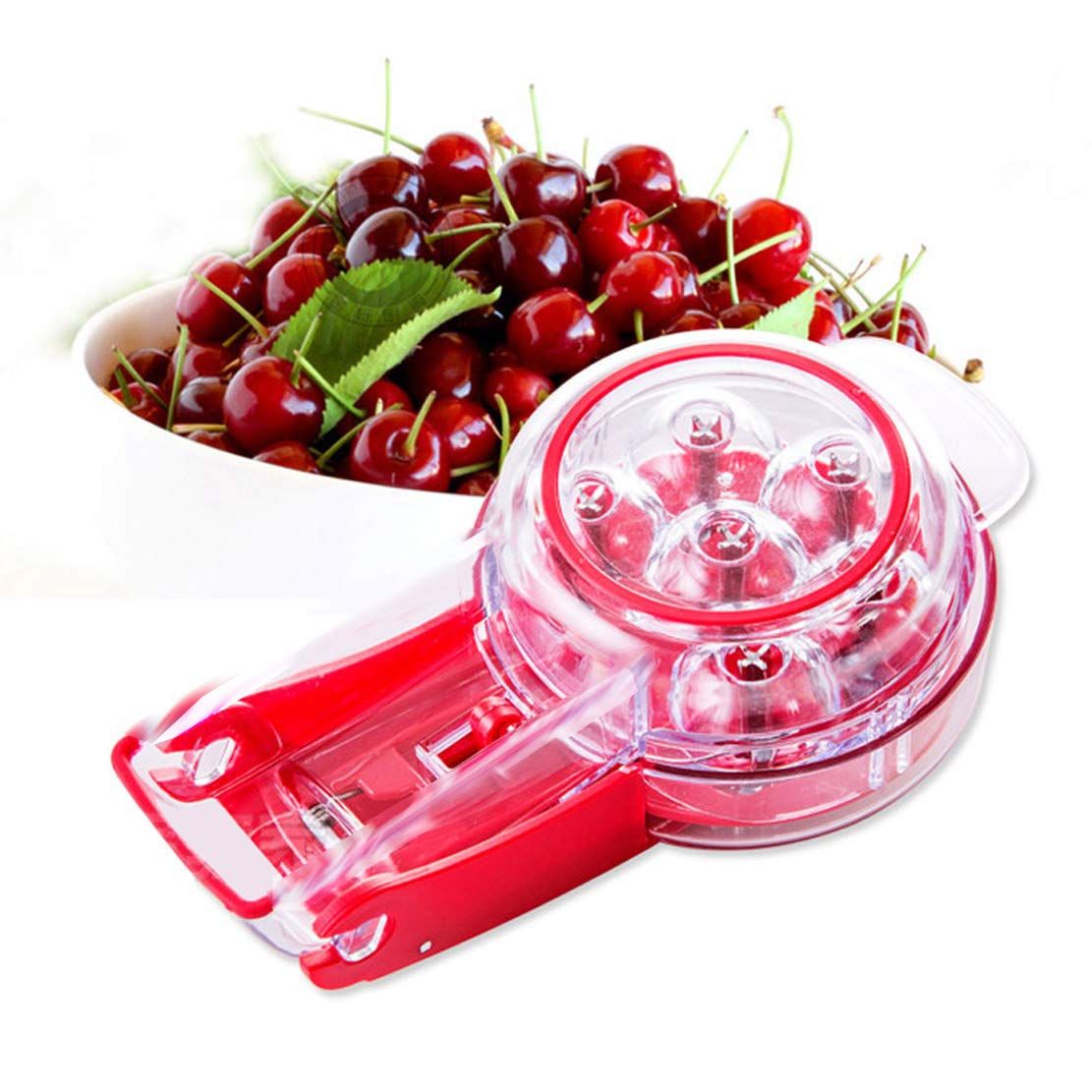 Kitchen Aid Cherry PitterDeluxe Multi Fruit Pit Corer Core Cutter Remover Prep Helper Machine Mason Jar Tool Gadget Red for 6 Cherries Plums Olives Berries - Image 2