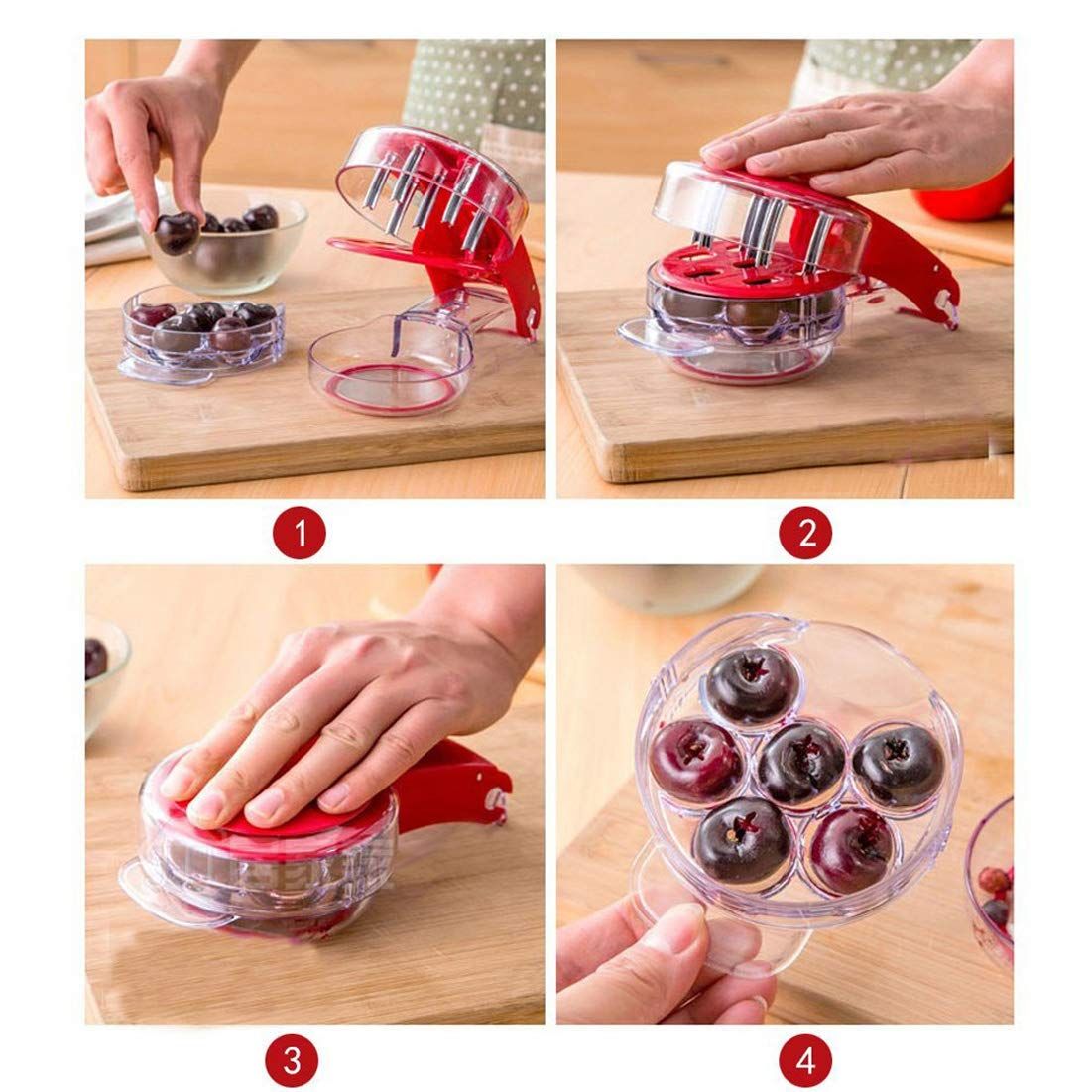 Kitchen Aid Cherry PitterDeluxe Multi Fruit Pit Corer Core Cutter Remover Prep Helper Machine Mason Jar Tool Gadget Red for 6 Cherries Plums Olives Berries - Image 4