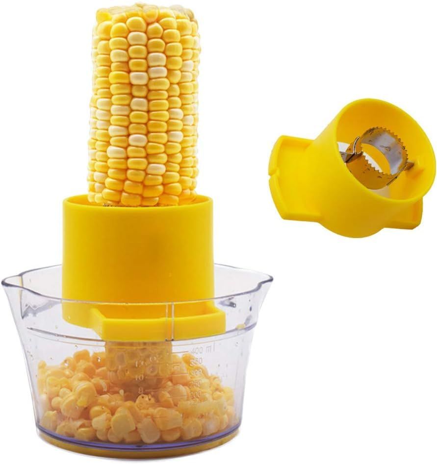 2-in-1 Corn Stripper and Peeler Tool with Bowl, Quick & Safe Corn Kernel Cutter for Shucking Corn on Cob, Comes with Non-Slip Safety Handle (Yellow) - Image 1