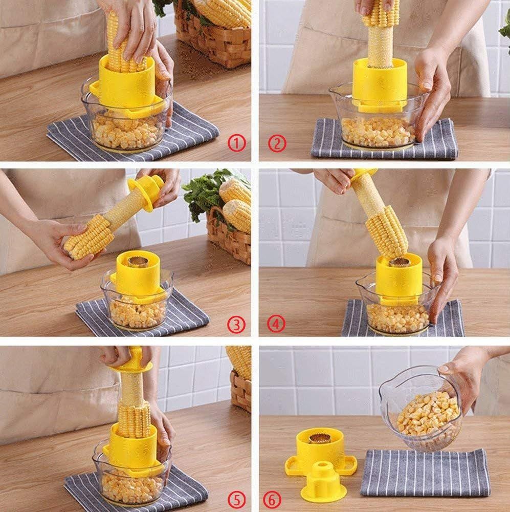 2-in-1 Corn Stripper and Peeler Tool with Bowl, Quick & Safe Corn Kernel Cutter for Shucking Corn on Cob, Comes with Non-Slip Safety Handle (Yellow) - Image 3