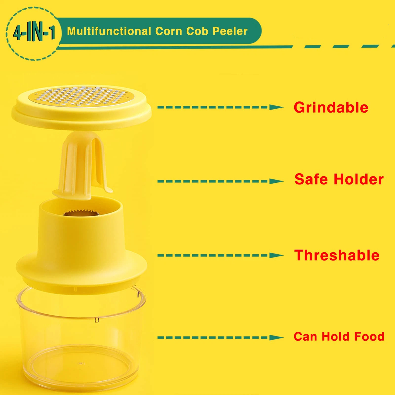 2-in-1 Corn Stripper and Peeler Tool with Bowl, Quick & Safe Corn Kernel Cutter for Shucking Corn on Cob, Comes with Non-Slip Safety Handle (Yellow) - Image 4