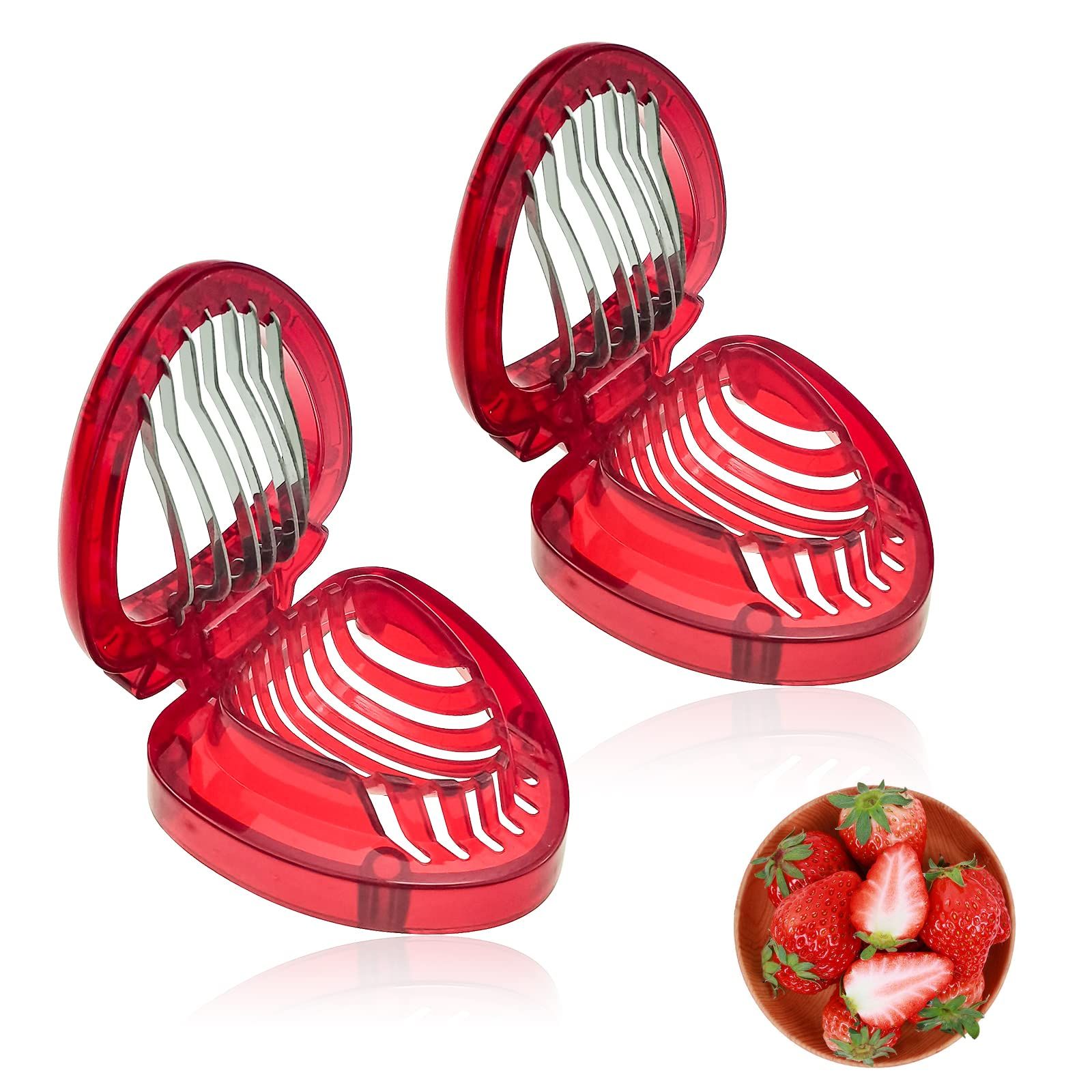 Red Strawberry Slicer,Cup Slicers | Egg Slicers | banana slicers | Strawberry Cutter | Quickly Making Fruit Vegetable,Stainless Steel Blade Kitchen Tools2pcs - Image 1