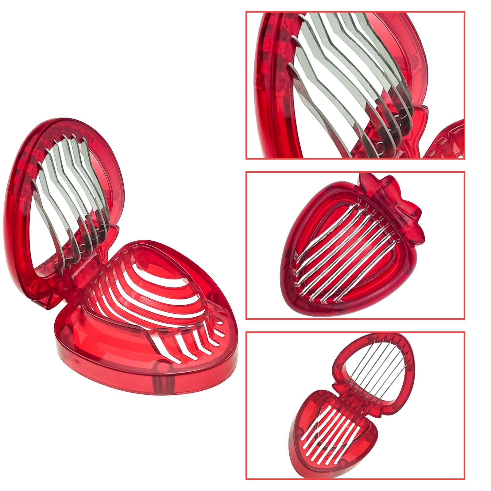 Red Strawberry Slicer,Cup Slicers | Egg Slicers | banana slicers | Strawberry Cutter | Quickly Making Fruit Vegetable,Stainless Steel Blade Kitchen Tools2pcs - Image 2