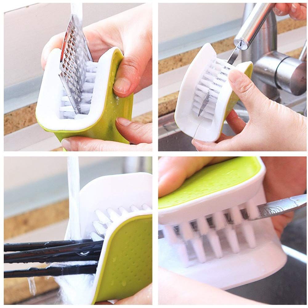 2Pcs Blade Brush Knife Cleaner Non-Slip Cutlery Cleaner Brush Kitchen Washing Chopsticks Knife and Fork Brush green - Image 2