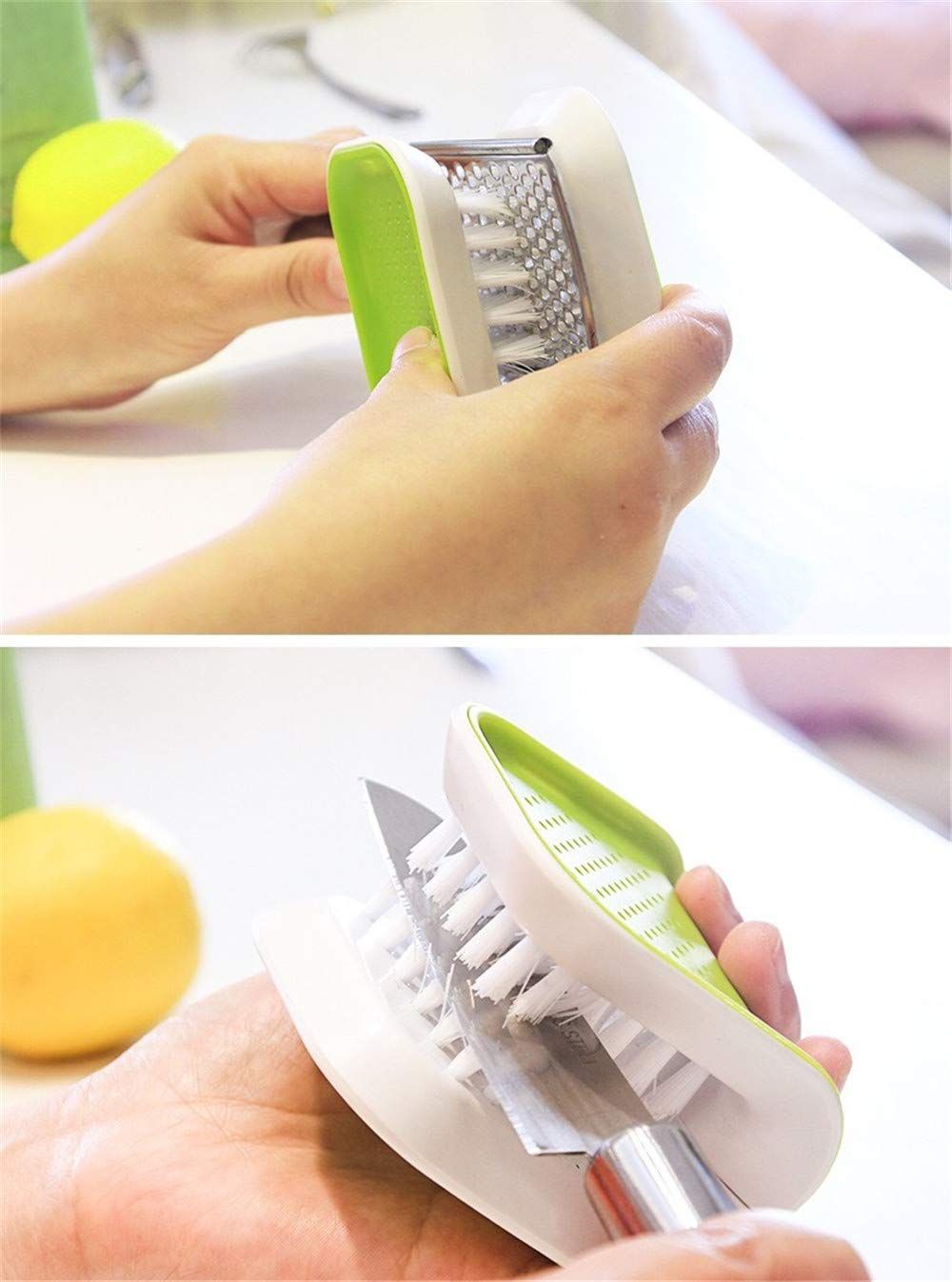 2Pcs Blade Brush Knife Cleaner Non-Slip Cutlery Cleaner Brush Kitchen Washing Chopsticks Knife and Fork Brush green - Image 3