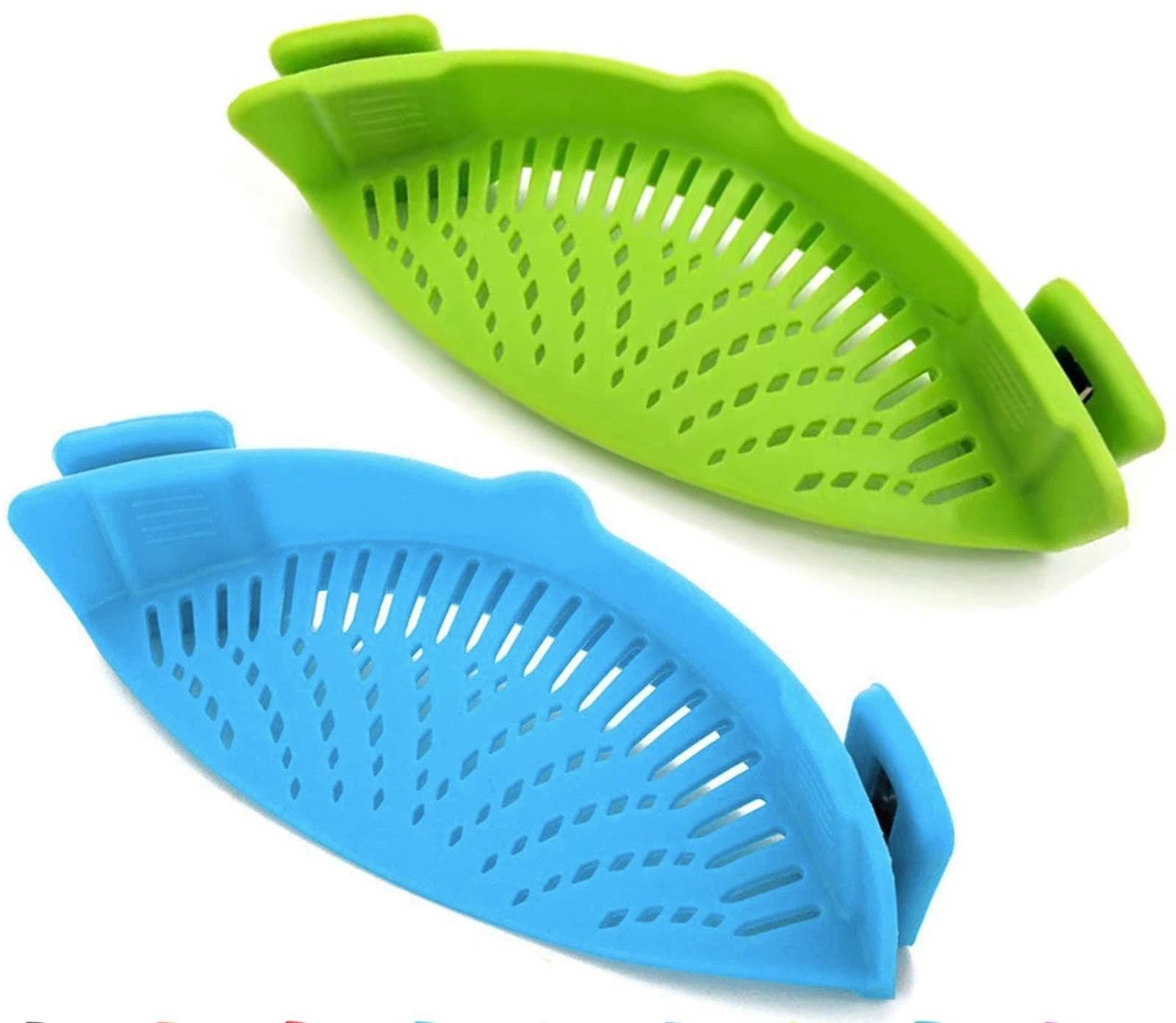 Strainer, 2 Packs of Hands-free Clip-on Heat Resistant Colander Pour Spout for Pasta Vegetable Noodles Pot bowl Pan （green+ blue） - Image 1