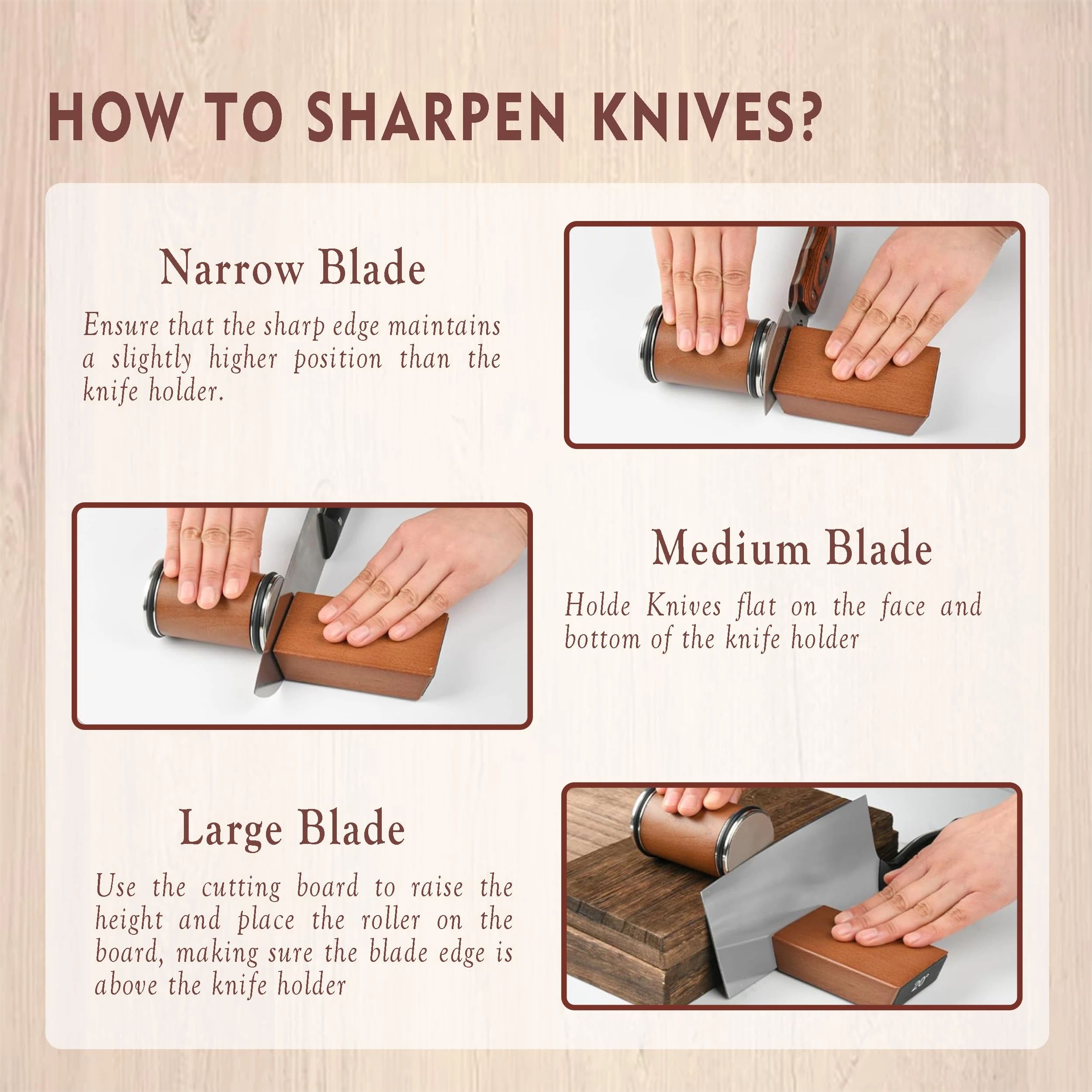Rolling Knife Sharpener Kit, Rolling Knife Sharpener Tool, Kitchen Knives Knives Sharpener Kit Offers 15 & 20 Degree Magnetic Knife Sharpening Roller.（Wood grain set
 8.5 * 5.5 base 10.6 * 6 *. 25cm
） - Image 2