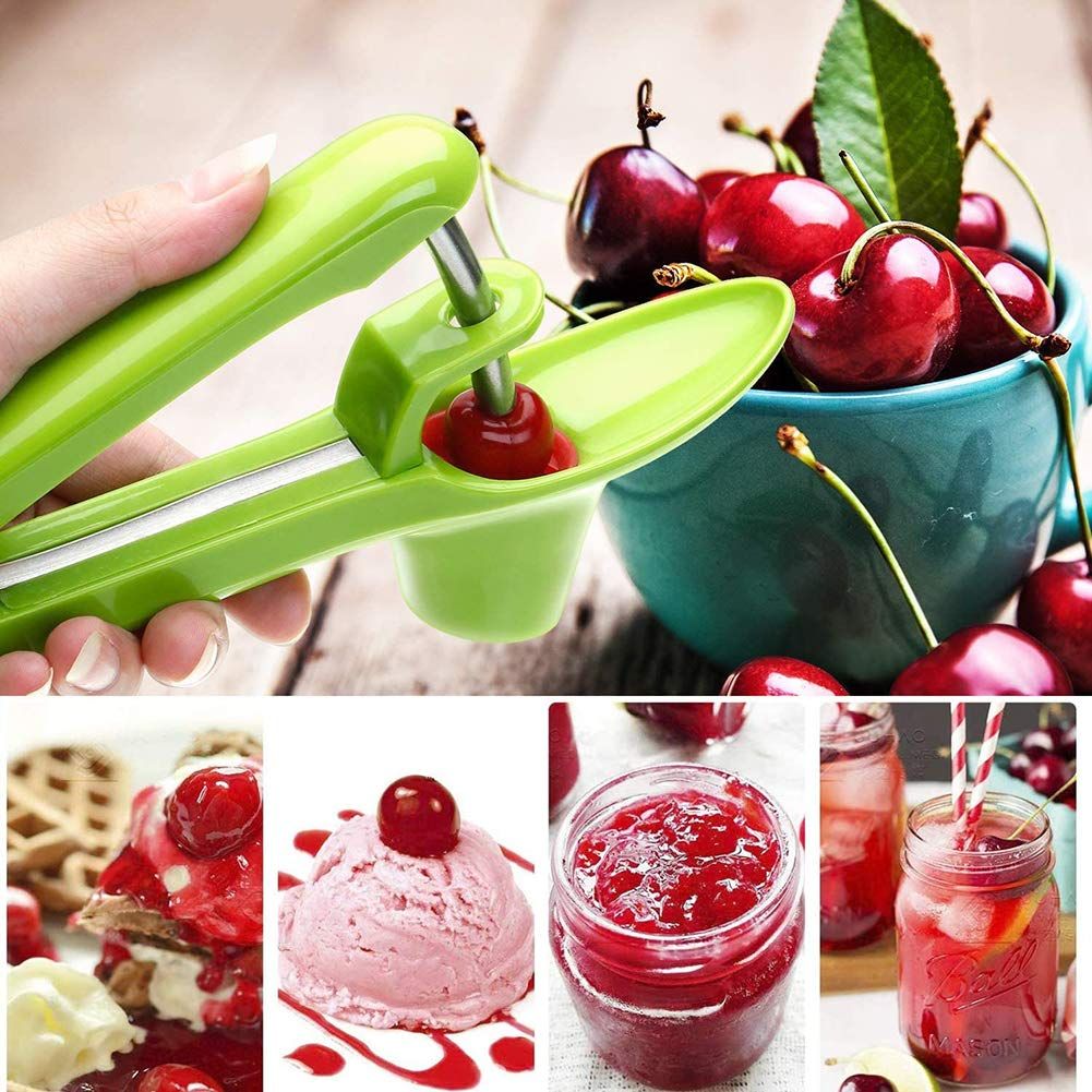 Olive Seed Remover Tool with Food-Grade Silicone Cup,Portable Fruit Corer Cherry Stoner Kitchen Aid Machine with Space-Saving Lock Design(Green) - Image 3