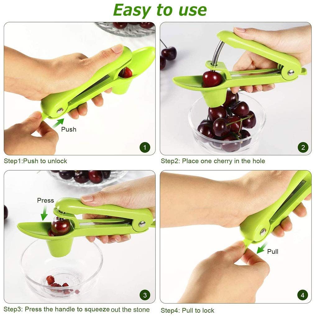 Olive Seed Remover Tool with Food-Grade Silicone Cup,Portable Fruit Corer Cherry Stoner Kitchen Aid Machine with Space-Saving Lock Design(Green) - Image 4