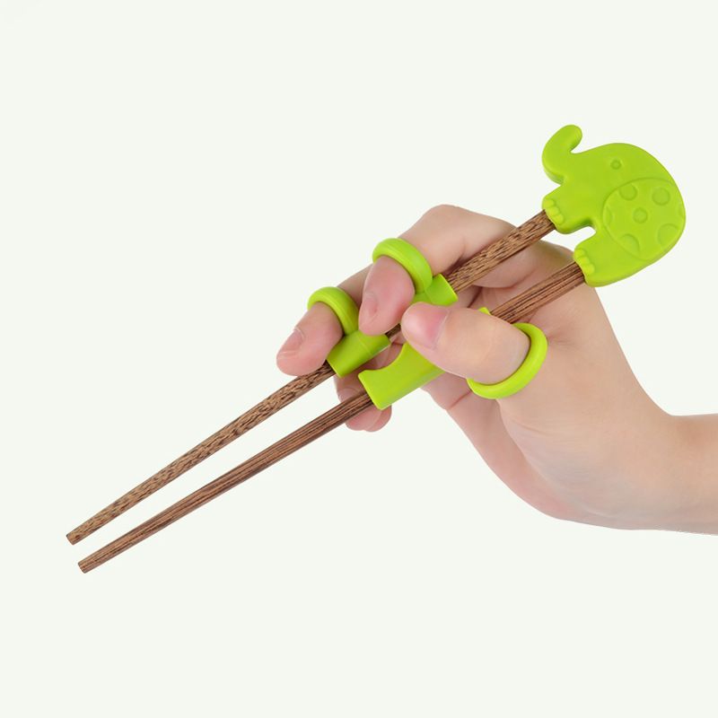 Training Chopsticks, Learning, Beginner, Brain Training, Practice, Korean Food, Japanese Sushi, 1 Step to Learn Chopstick, Right Handed - Elephant Green（17.5*11*5.8cm） - Image 1