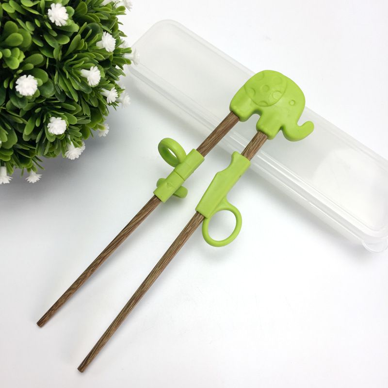 Training Chopsticks, Learning, Beginner, Brain Training, Practice, Korean Food, Japanese Sushi, 1 Step to Learn Chopstick, Right Handed - Elephant Green（17.5*11*5.8cm） - Image 2