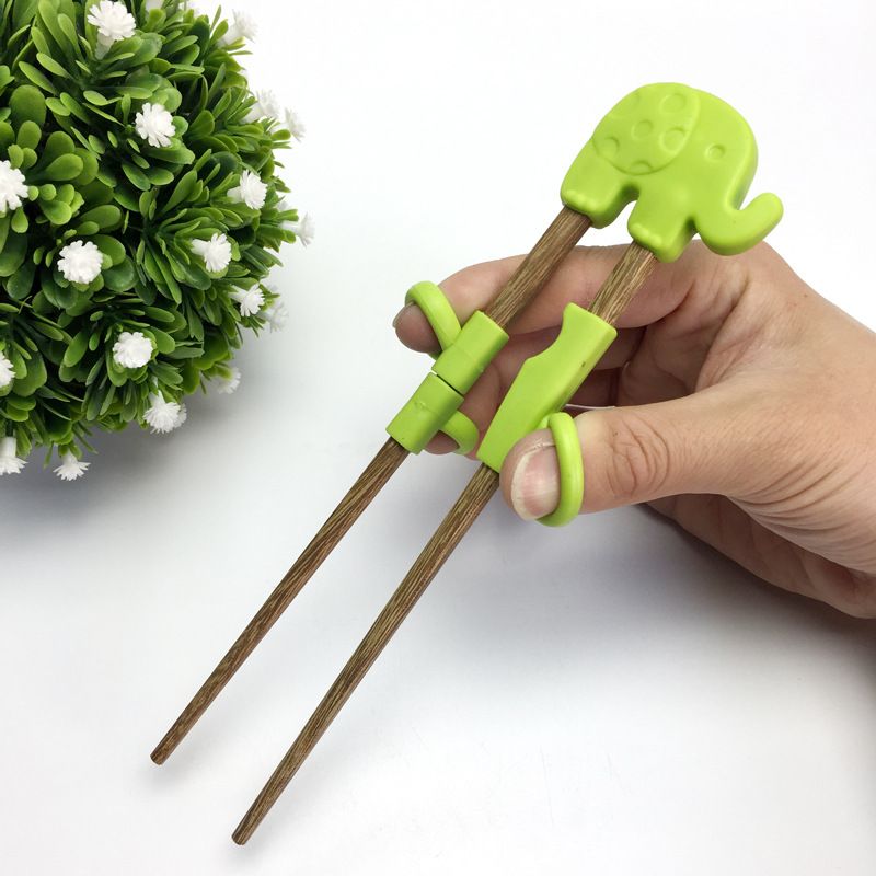 Training Chopsticks, Learning, Beginner, Brain Training, Practice, Korean Food, Japanese Sushi, 1 Step to Learn Chopstick, Right Handed - Elephant Green（17.5*11*5.8cm） - Image 3