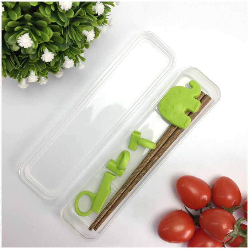 Training Chopsticks, Learning, Beginner, Brain Training, Practice, Korean Food, Japanese Sushi, 1 Step to Learn Chopstick, Right Handed - Elephant Green（17.5*11*5.8cm） - Image 4